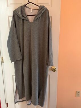 Long Hooded Gray Lounge Dress/loungewear. Made by nap loungewear M